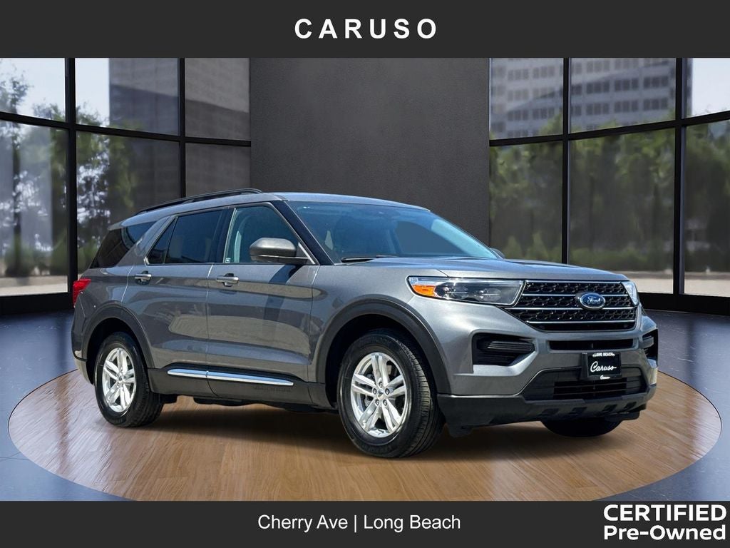 2023 Ford Explorer XLT in Gray Metallic — front three-quarter view