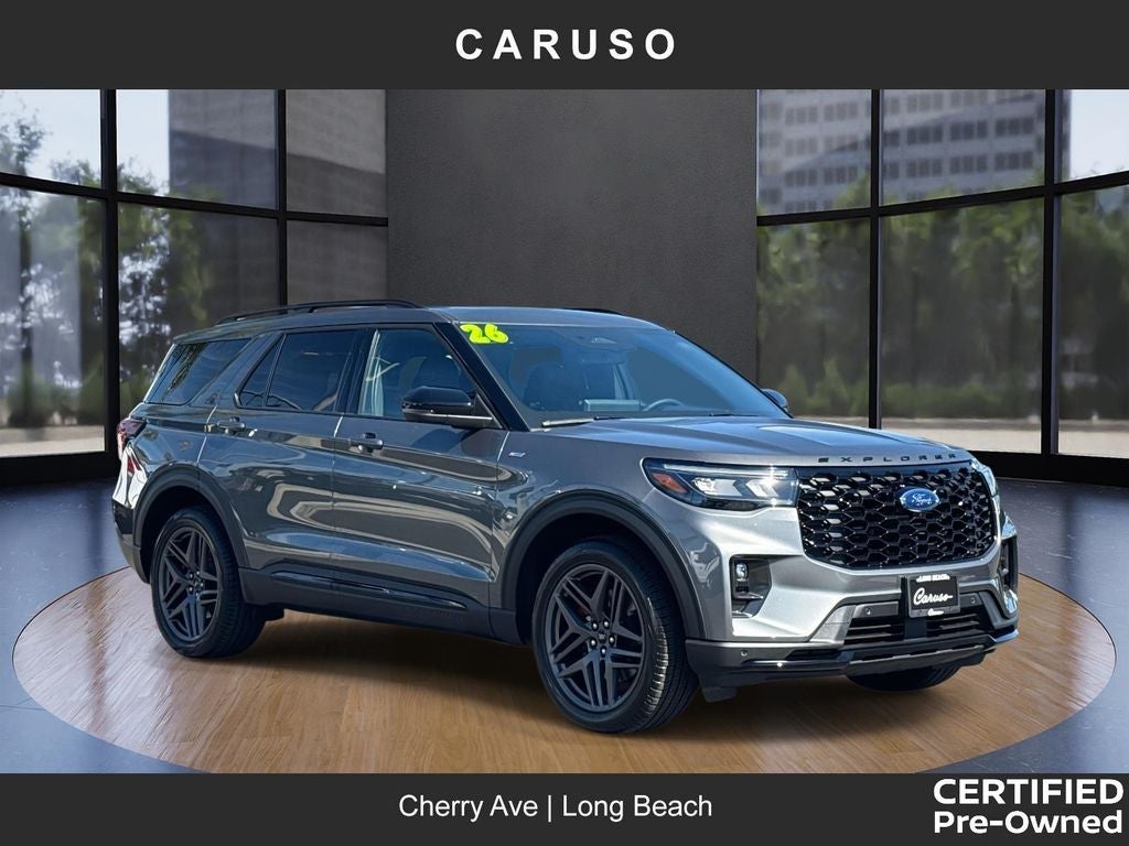 2026 Ford Explorer ST-Line in Gray Metallic — front three-quarter view