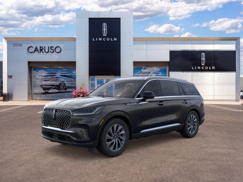 2026 Lincoln Aviator Premiere in Infinite Black Metallic Clearcoat — front three-quarter view